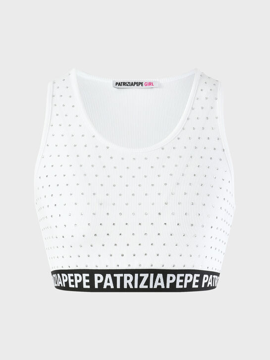 Кроп-топ в стразах с логотипом, белый Patrizia Pepe | Фото 1