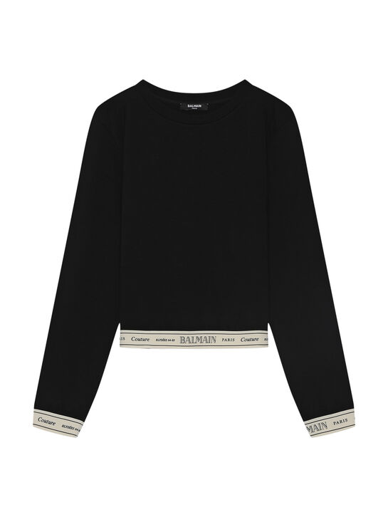 Свитшот укороченный с контрастной лентой Balmain | Фото 1