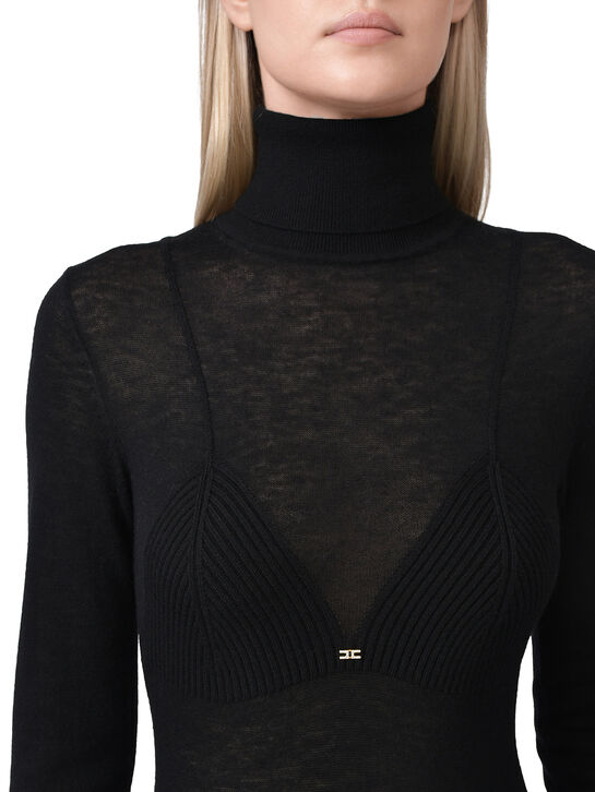 Платье с воротником-стойкой, черное Elisabetta Franchi | Фото 5