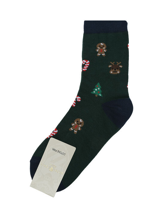 Носки с новогдним принтом, зеленые Story Loris | Фото 1