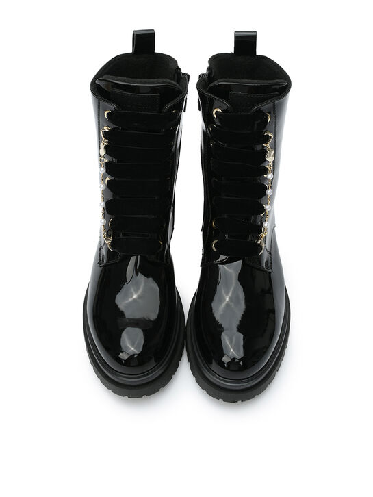Ботинки лаковые с бархатными шнурками, черные Morelli | Фото 4