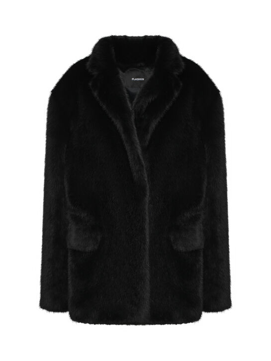 Пальто из эко-меха, черное Flashin | Фото 1