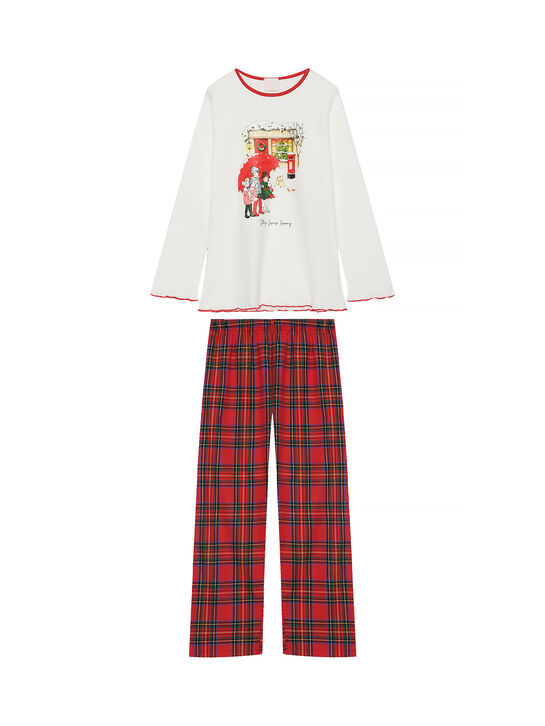Пижама с новогодним принтом и брюками в клетку Story Loris | Фото 1