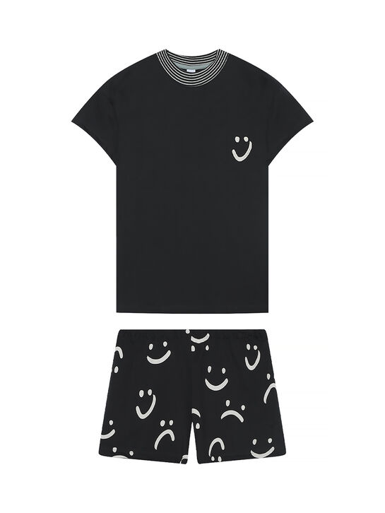 Пижама с принтом &quot;смайлы&quot;, черная Sanetta | Фото 1