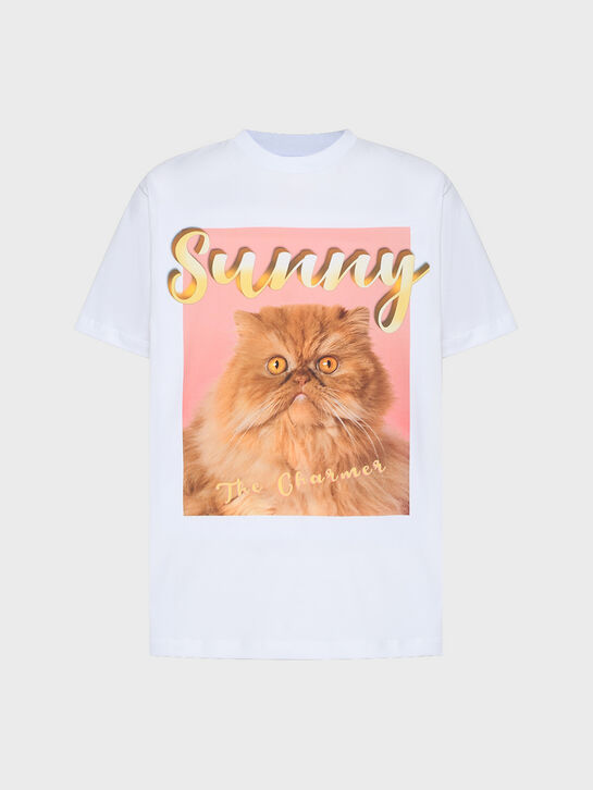 Футболка с принтом кота, белая Molo | Фото 1