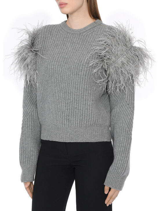 Джемпер с отделкой перьями, серый Blumarine | Фото 4