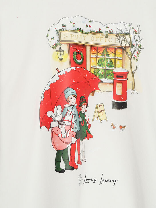 Пижама с новогодним принтом и брюками в клетку Story Loris | Фото 6