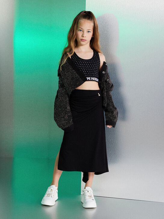 Кроп-топ в стразах с логотипом, черный Patrizia Pepe | Фото 2