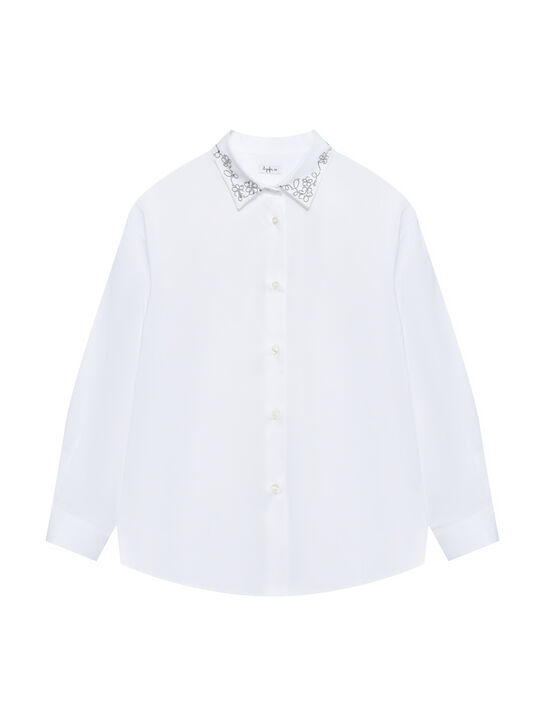 Рубашка с вышивкой на воротнике, белая IL Gufo | Фото 1