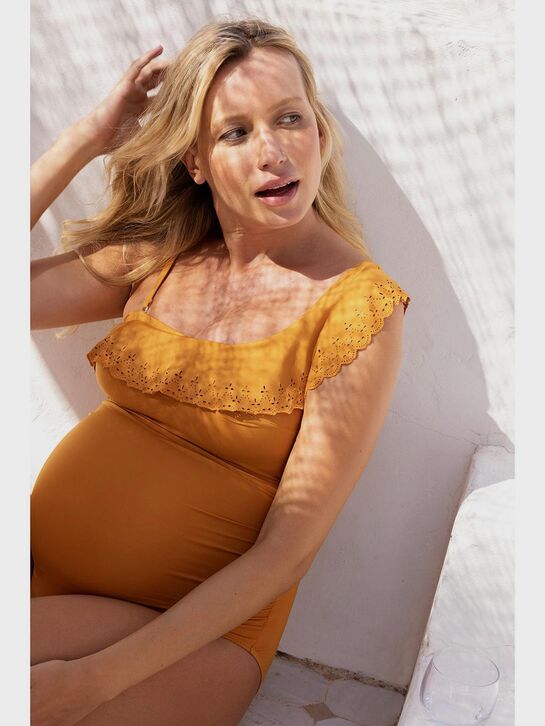 Купальник для беременных слитный волан с перфорацией, горчичный Cache Coeur | Фото 8