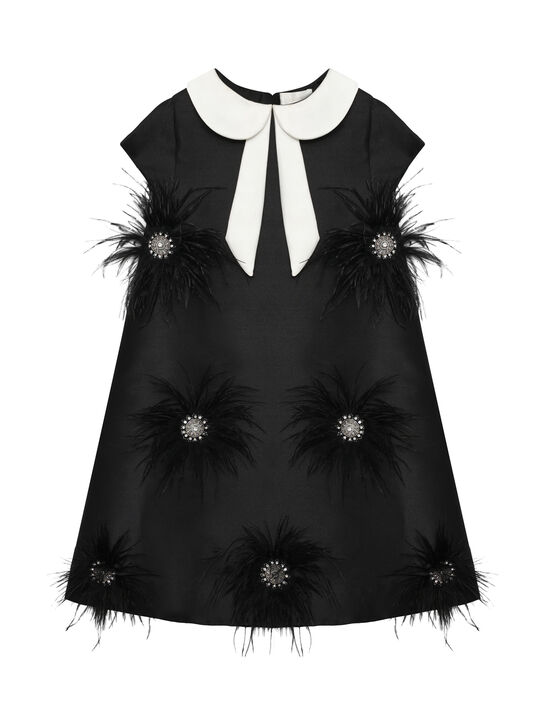 Платье со стразами и перьями, черное Maison Ava | Фото 1