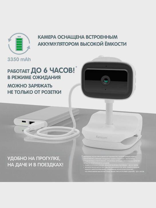 Видеоняня Ramicom две камеры, встроенные аккумуляторы, крепление-прищепка  | Фото 5