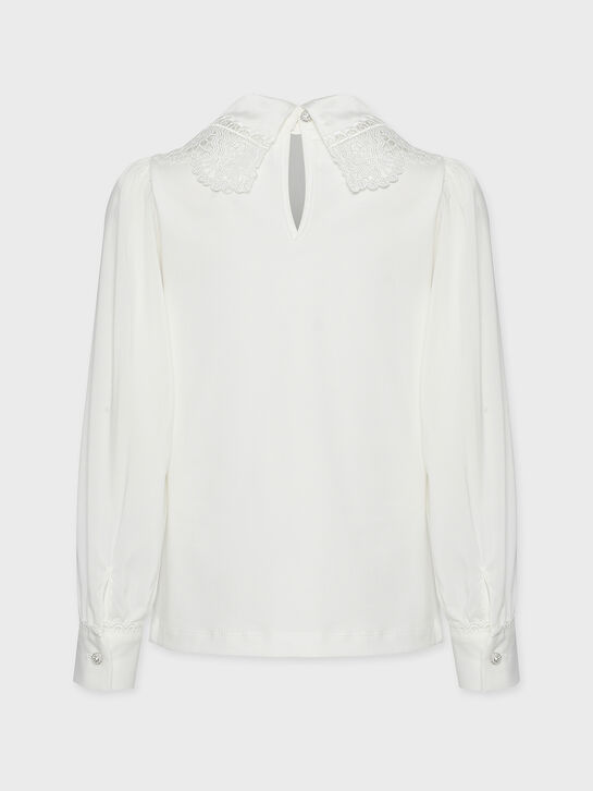 Блуза с брошью и шитьем, белая KengLabel | Фото 6
