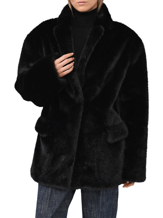 Пальто из эко-меха, черное Flashin | Фото 4