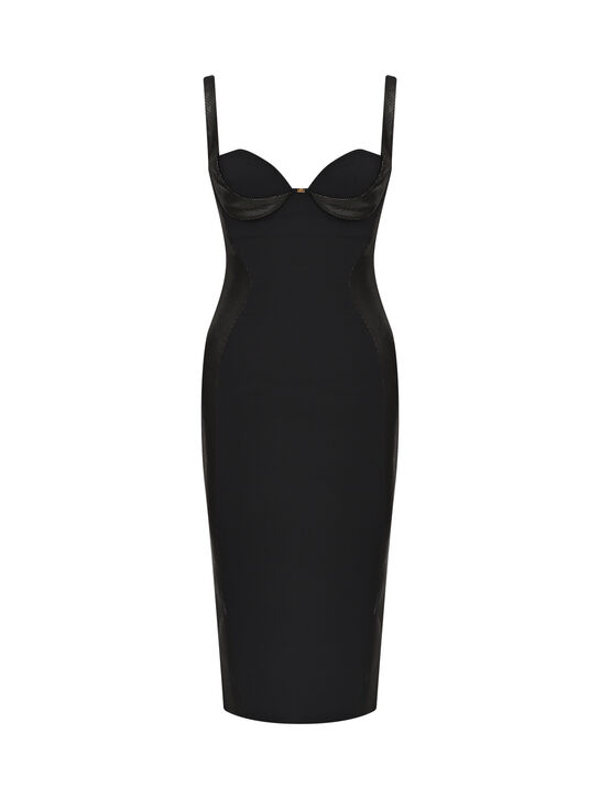 Платье с отделкой под питона, черное Elisabetta Franchi | Фото 1