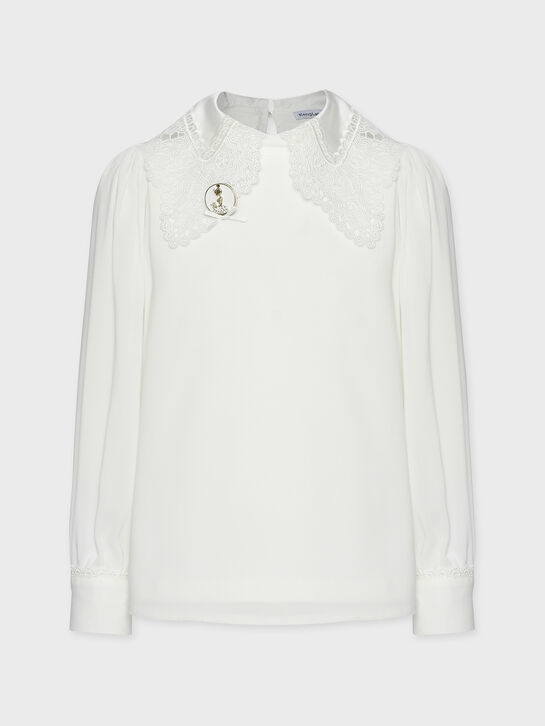 Блуза с брошью и шитьем, белая KengLabel | Фото 2
