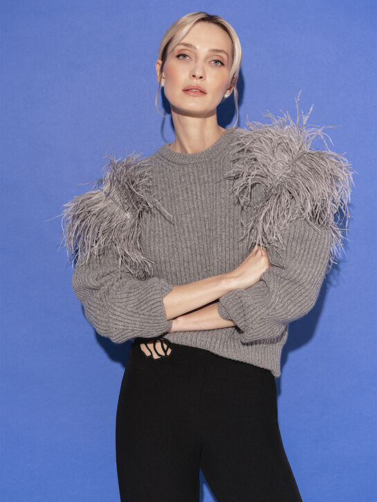 Джемпер с отделкой перьями, серый Blumarine | Фото 2