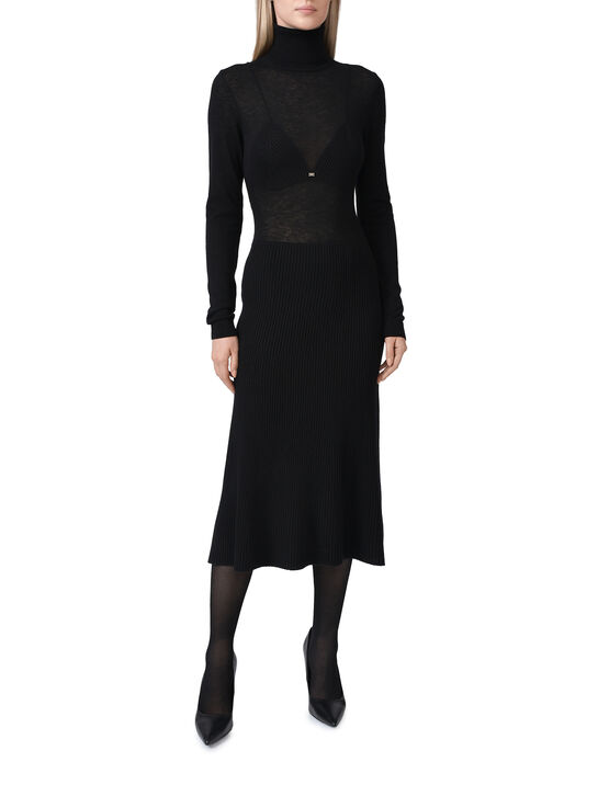 Платье с воротником-стойкой, черное Elisabetta Franchi | Фото 3