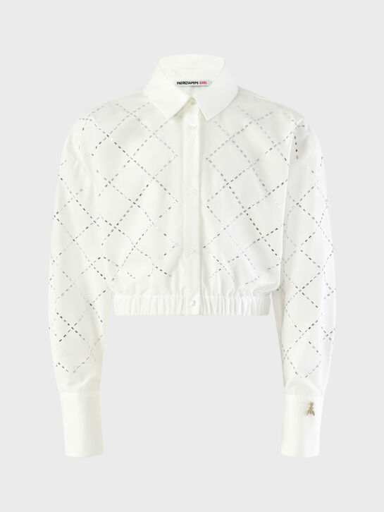 Рубашка укороченная в стразах, белая Patrizia Pepe | Фото 1