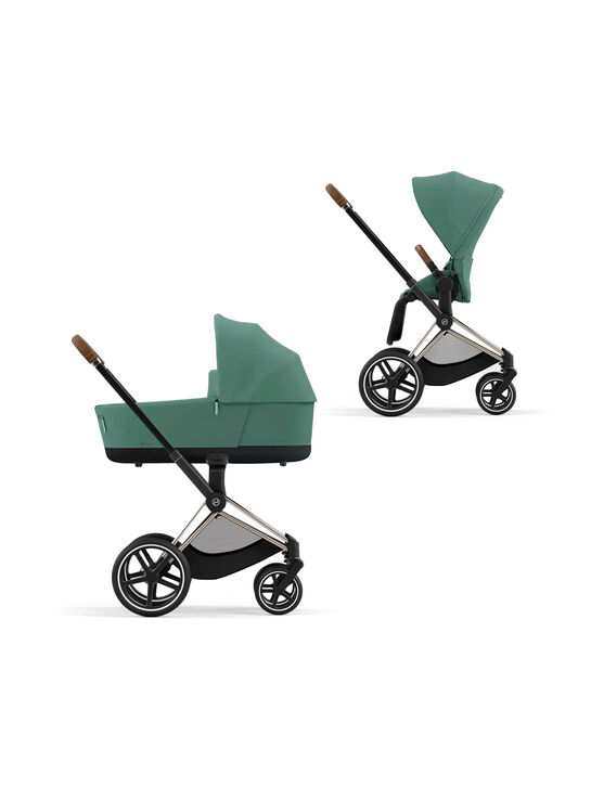 Коляска 3 в 1 Priam IV Rosegold цвет Leaf Green в комплекте со спальным блоком Lux Carry Cot, креслом Cloud T и Базой Isofix CYBEX | Фото 4