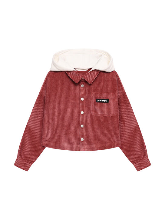 Рубашка вельветовая с белым капюшоном Palm Angels | Фото 1