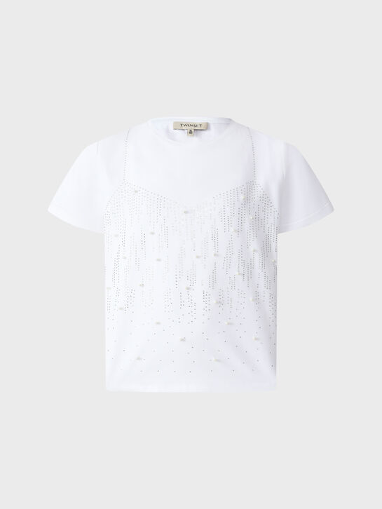 Футболка с имитацией топа из страз TWINSET | Фото 1