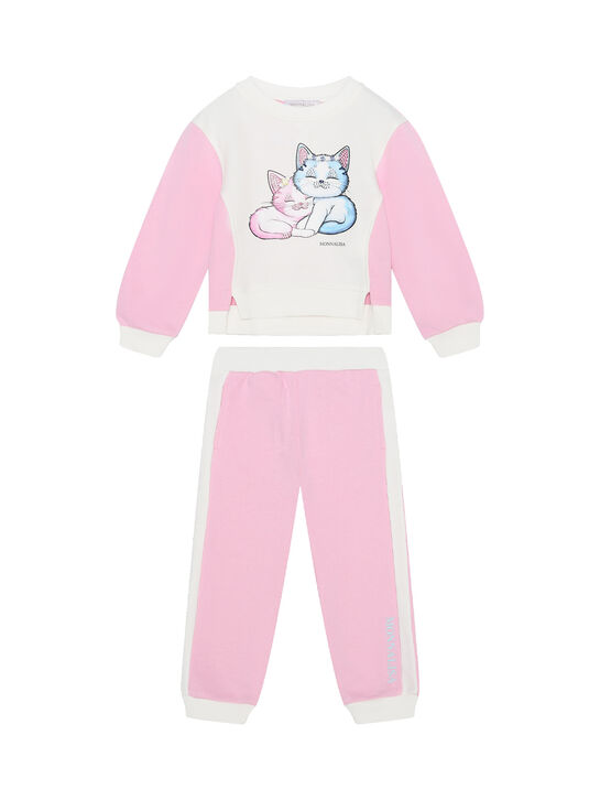 Костюм спортивный свитшот+брюки, принт кошечки Monnalisa | Фото 1