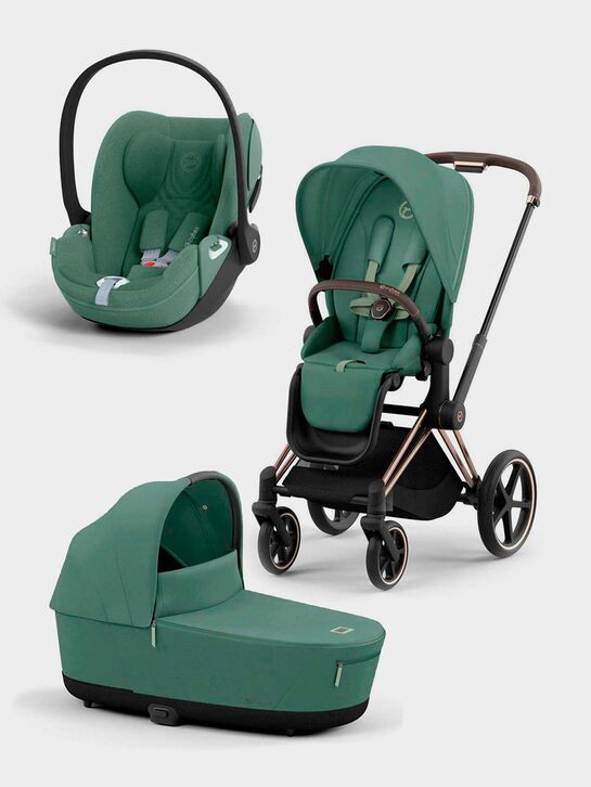 Коляска 2 в 1 Priam IV Rosegold цвет Leaf Green в комплекте со спальным блоком Lux Carry Cot и креслом Cloud T CYBEX | Фото 1