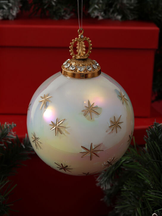 Елочный перламутровый шар с золотыми звездами, 10 см Goodwill | Фото 3