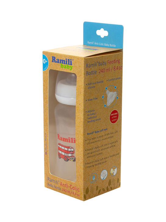 Противоколиковая бутылочка для кормления Ramili Baby 240 мл. с двумя сосками 0+ и 3+ (240MLBT100M, слабый и средний поток)  | Фото 2