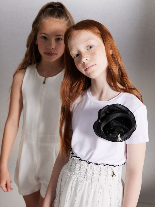 Футболка с цветком из фатина, белая Patrizia Pepe | Фото 2