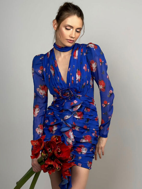 Платье Vienna с драпировкой, синее Roses & Lace | Фото 2