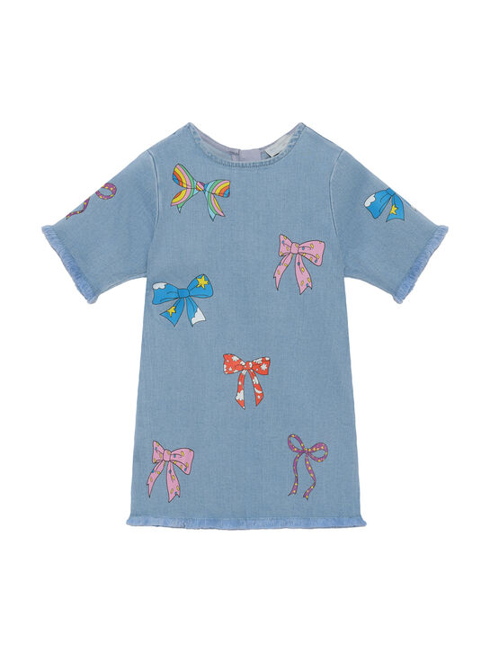 Платье с принтом бантиков, голубое Stella McCartney | Фото 1