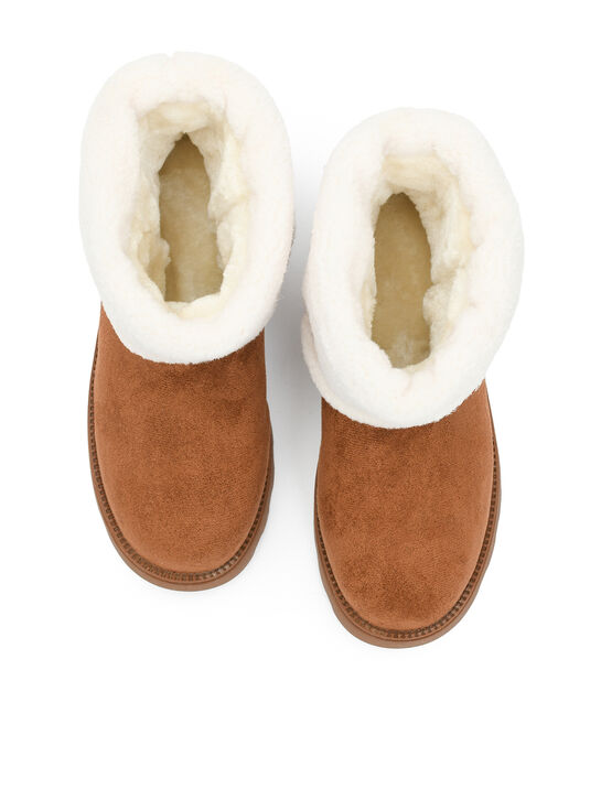 Ботинки с отделкой эко-мехом, коричневые Monnalisa | Фото 4