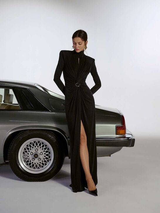 Платье с драпировкой, черное Elisabetta Franchi | Фото 2