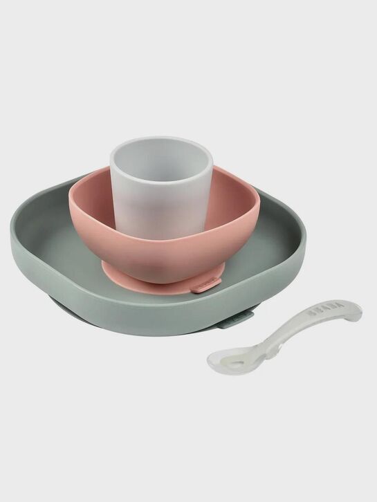 Набор посуды 2 тарелки, стакан, ложка COFFRET REPAS SILICONE EUCALYPTUS BEABA | Фото 1