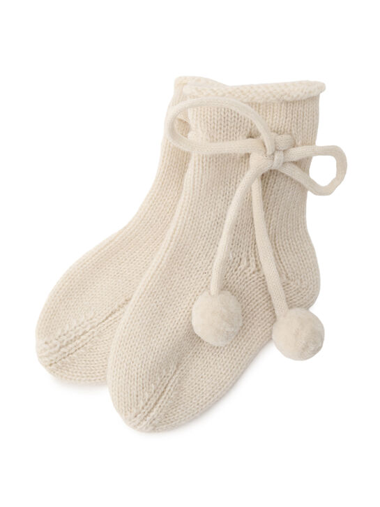 Носки кашемировые с бантиком, кремовые Oscar et Valentine | Фото 1