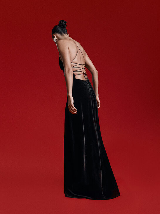 Платье-комбиная со шнуровкой, черное ALINE | Фото 3