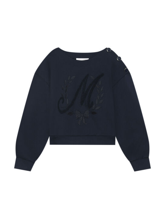 Свитшот из пунто милано с вышивкой Monnalisa | Фото 1