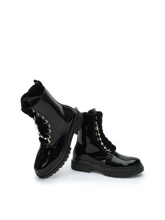 Ботинки лаковые с бархатными шнурками, черные Morelli | Фото 6