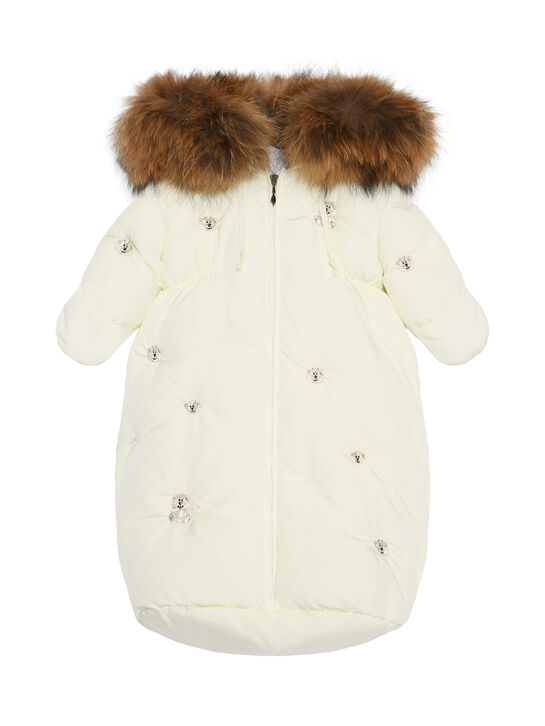 Конверт с отделкой мехом енота, белый Manudieci | Фото 1