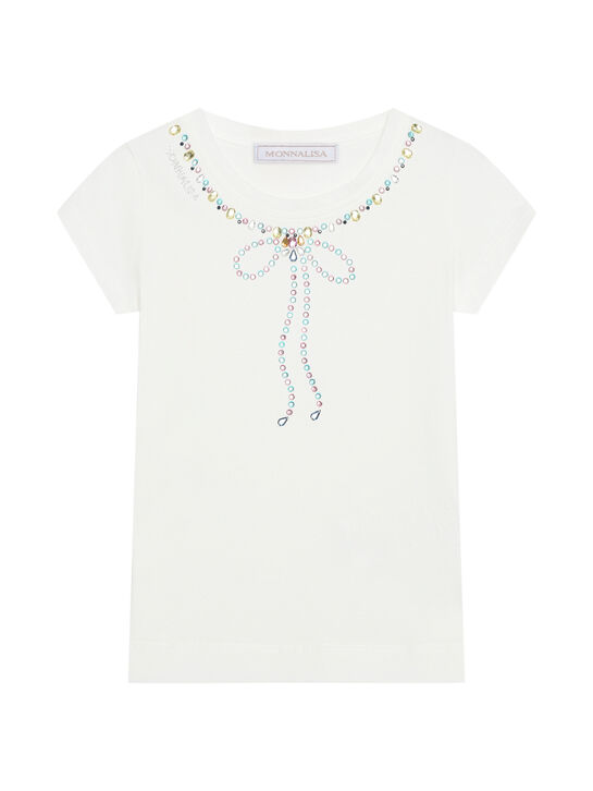 Футболка с бантом из страз Monnalisa | Фото 1