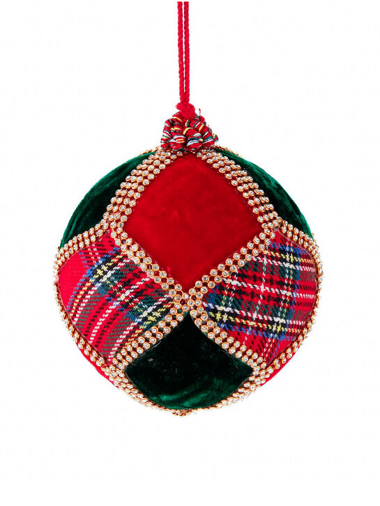 Елочный красный шар с зелеными вставками, 12 см Goodwill | Фото 1