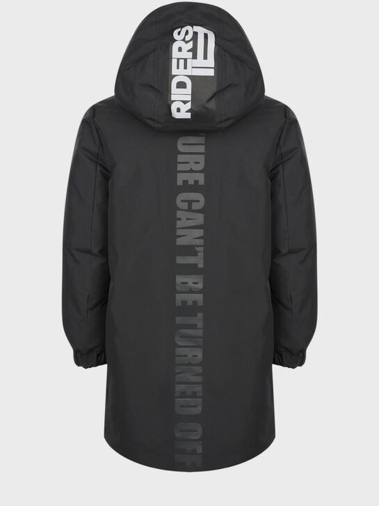 Черная удлиненная куртка с очками на капюшоне AI RIDERS ON THE STORM | Фото 4