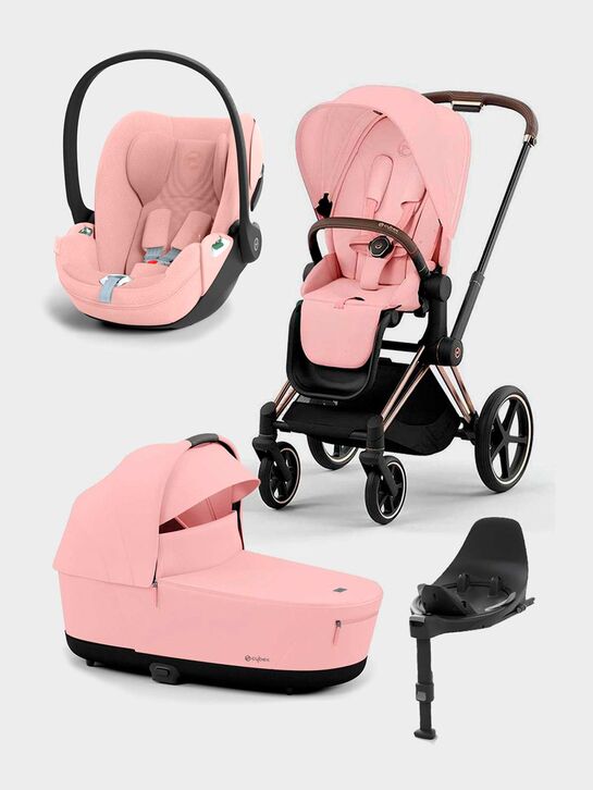 Коляска 3 в 1 Priam IV Rosegold цвет Peach Pink в комплекте со спальным блоком Lux Carry Cot , креслом Cloud T и Базой isofix CYBEX | Фото 1