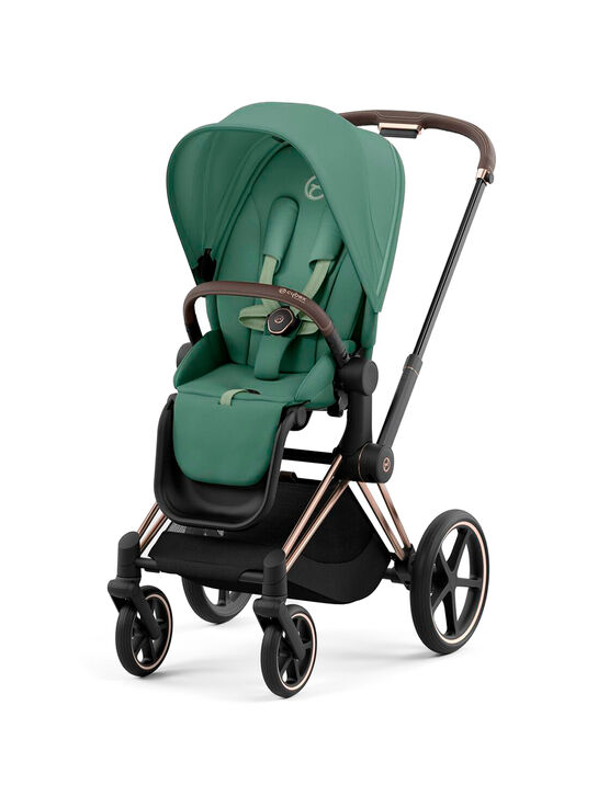 Коляска 3 в 1 Priam IV Rosegold цвет Leaf Green в комплекте со спальным блоком Lux Carry Cot, креслом Cloud T и Базой Isofix CYBEX | Фото 2