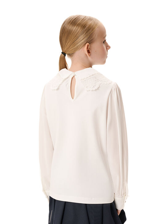 Блуза с брошью и шитьем, белая KengLabel | Фото 5