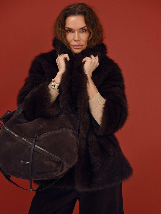 Пальто из эко-меха, коричневое Flashin | Фото 4