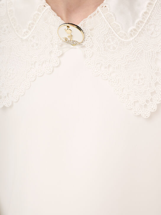 Блуза с брошью и шитьем, белая KengLabel | Фото 4