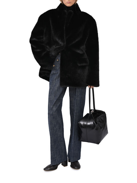 Пальто из эко-меха, черное Flashin | Фото 3